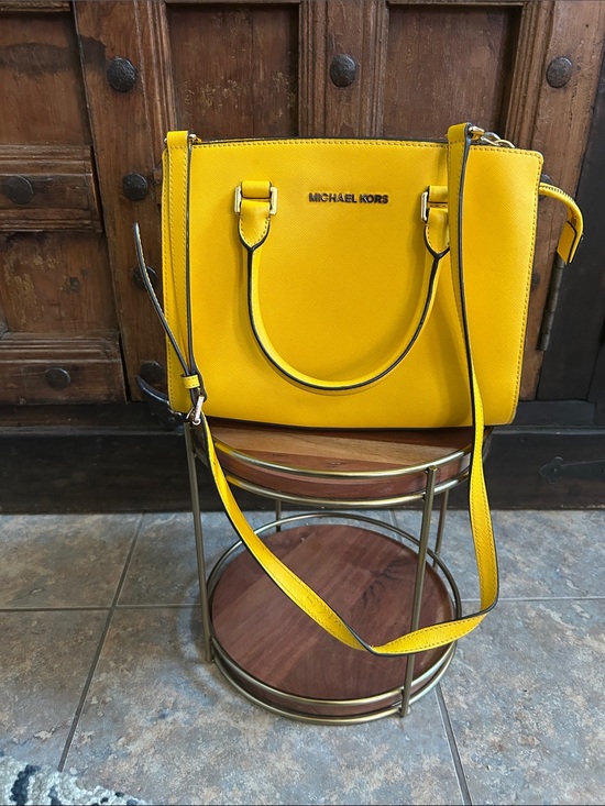 MICHAEL Michael Kors Handbags - MICHAEL Michael Kors Selma satchel in yellow saffiano leather crossbody, EUC